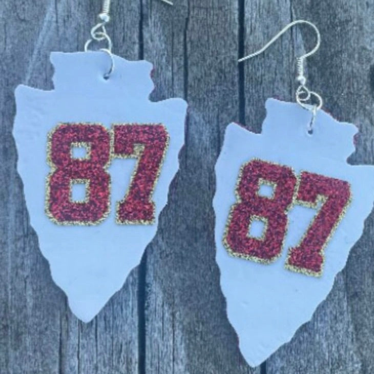 Kelce White Arrowhead Faux Leather Earrings