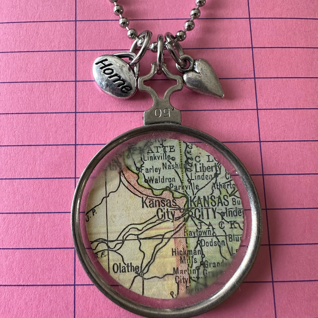 Map Necklace in Vintage Optometrist Lense