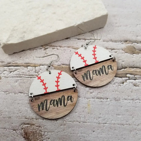 Baseball Mama Wood Earrings
