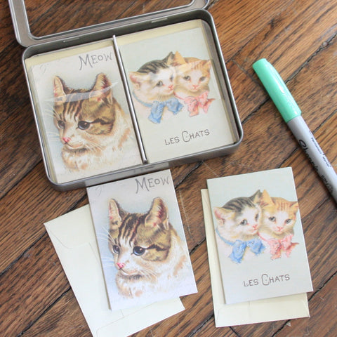 vintage cat petite notecard set