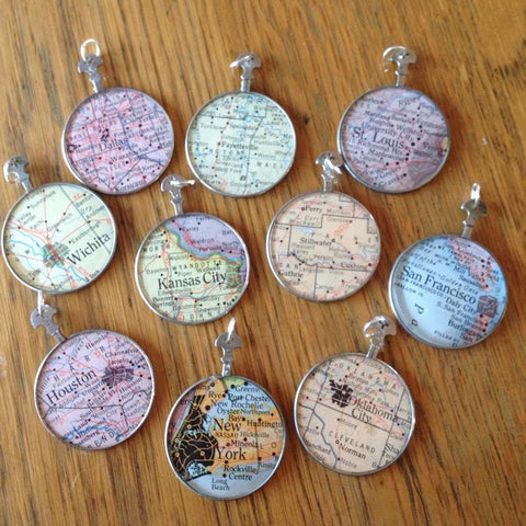 Map Necklace in Vintage Optometrist Lense