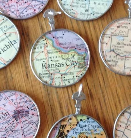Map Necklace in Vintage Optometrist Lense