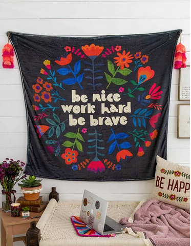 Be Nice Work Hard Be Brave Blanket Tapestry
