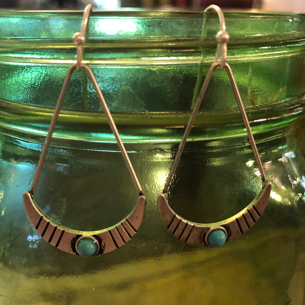 Silver Delicate Crescent Turquoise Earrings