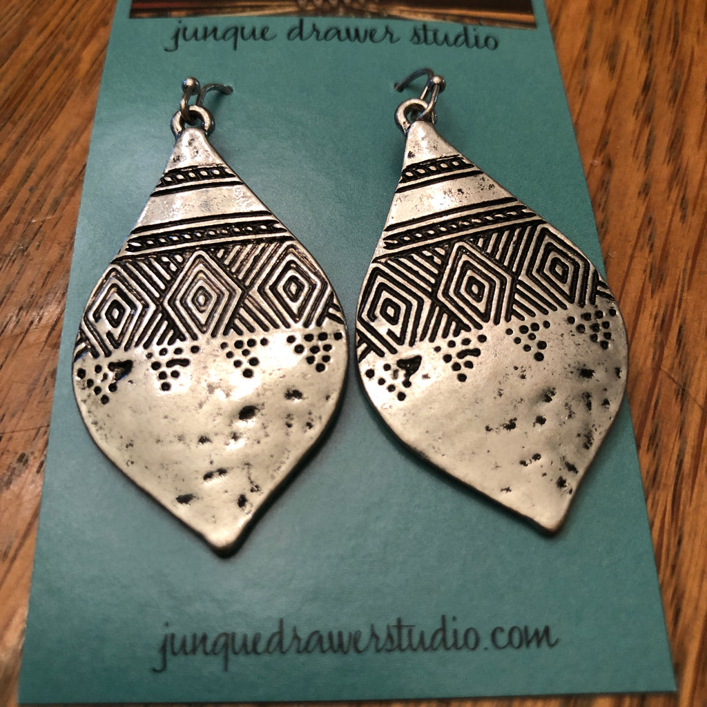 Aztec silver metal earrings