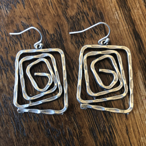 Funky Hammered Silver Square Earrings