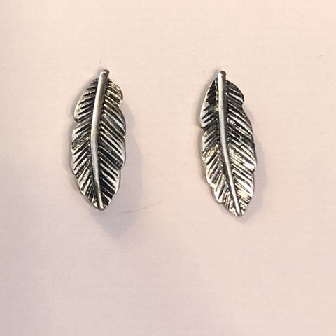 Antique Silver Feather Post Earrings