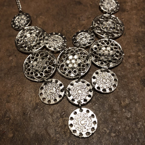 Silver Cutout Circles Bib Necklace
