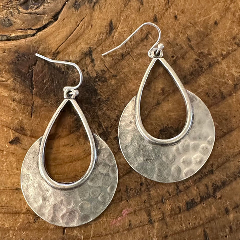 Hammered Silver Dangle Drop Earrings