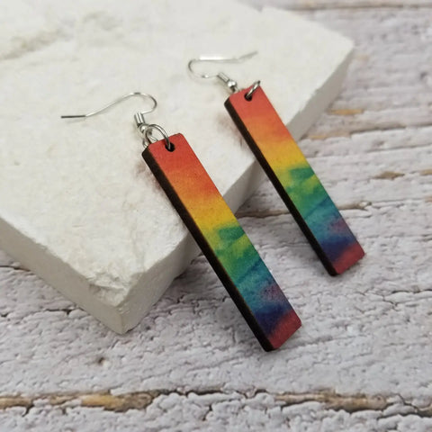 Rainbow Wood Stick Earrings