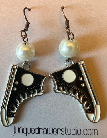 Enamel Black Chuck Earrings with Pearl Earrings (Kamala!)