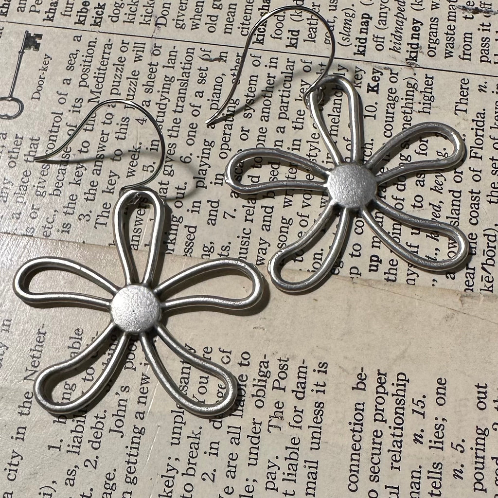 Antique Silver Looped Daisy Earrings