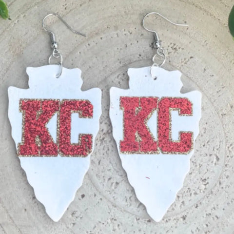 Kansas City White Arrowhead Faux Leather Earrings Chiefs