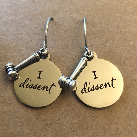 I Dissent Silver Disc Earrings with Gavels