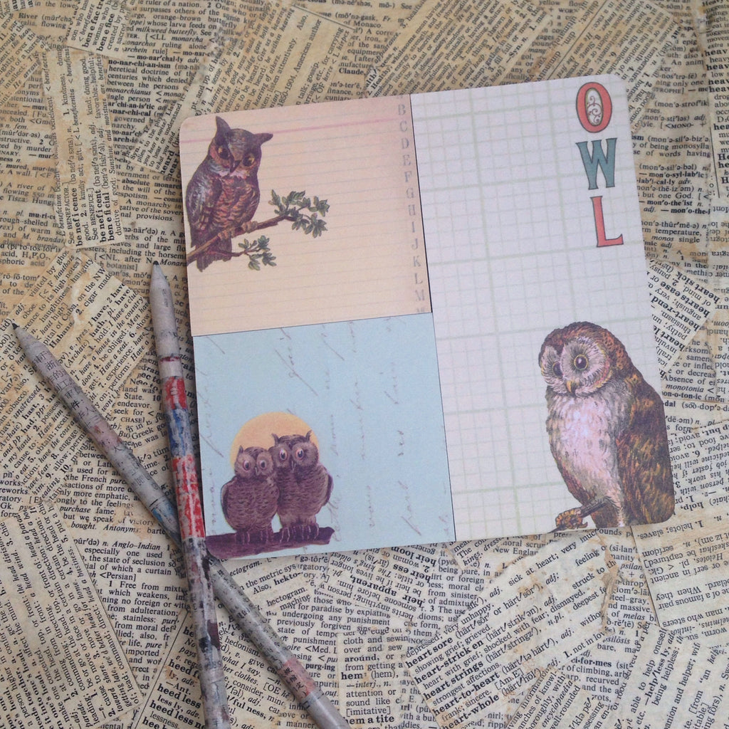 vintage owl sticky memo set