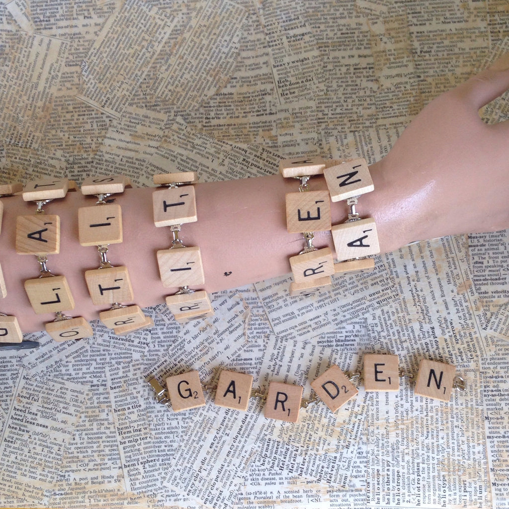 scrabble tile bracelet: garden