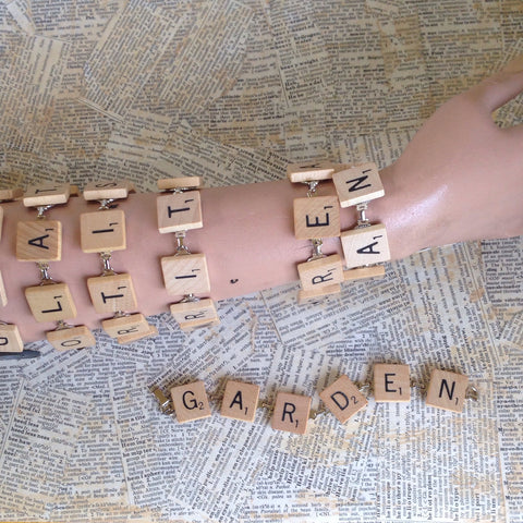 scrabble tile bracelet: garden