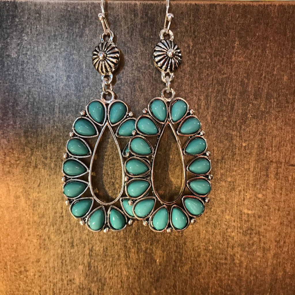 Turquoise Bohemian Blossom Oval Earrings