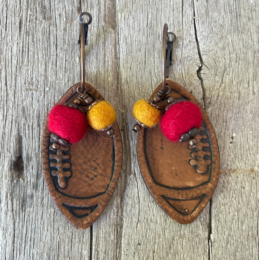 Leather Football Earrings with Baubles