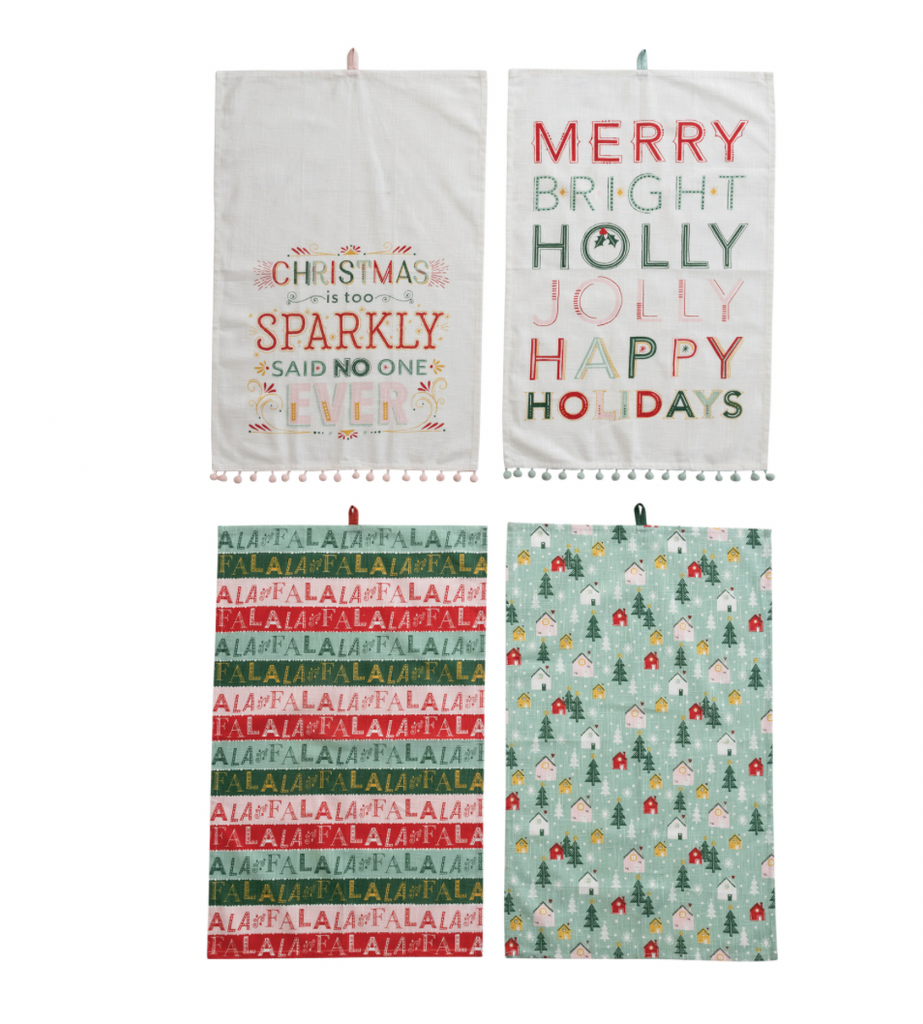 Cotton Tea Towel with Holiday Saying/Print