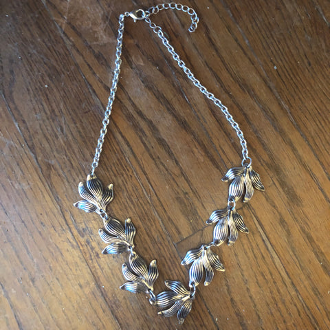 Antique Silver Large Leaf Necklace