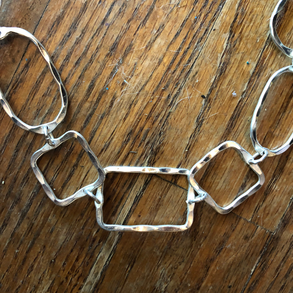 Silver Hammered Geometric Shapes Necklace