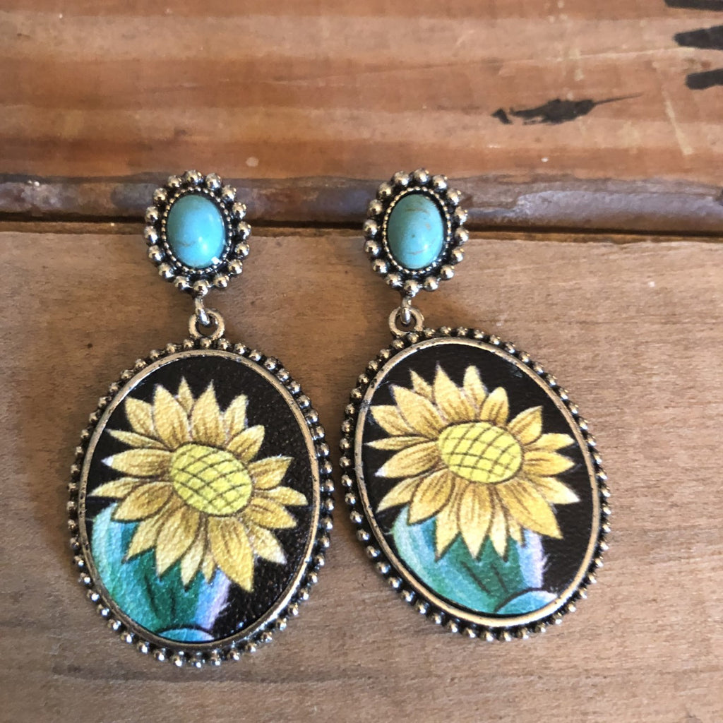 turquoise post with sunflower earrings