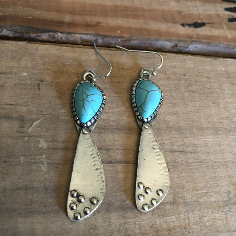 Turquoise with silver bangle doppled drop earrings