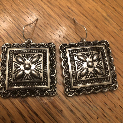 Silver square embellished earrings