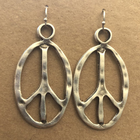 Silver hammered Peace earrings