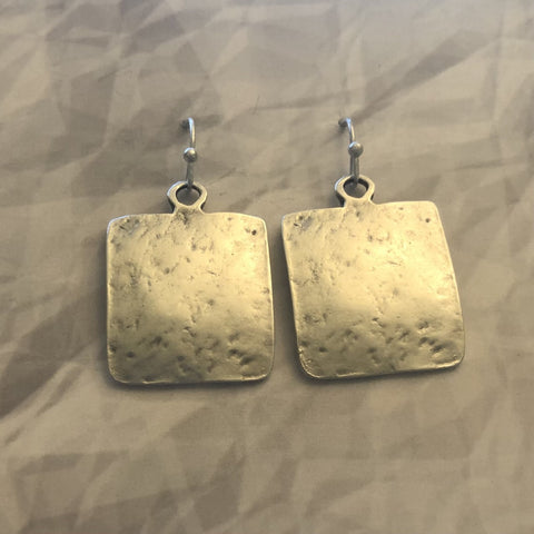Square silver hammered earrings