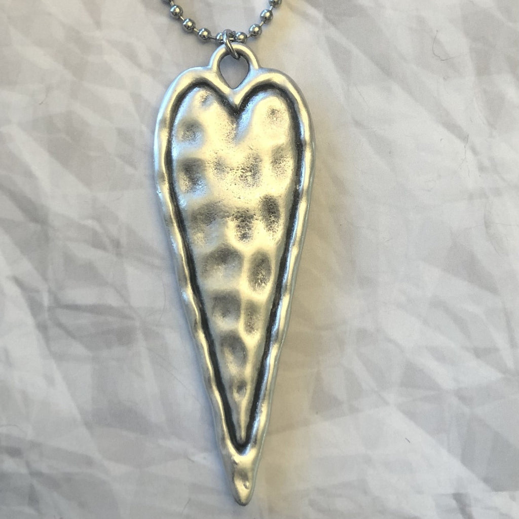 Silver hammered Heart Pendant on Necklace