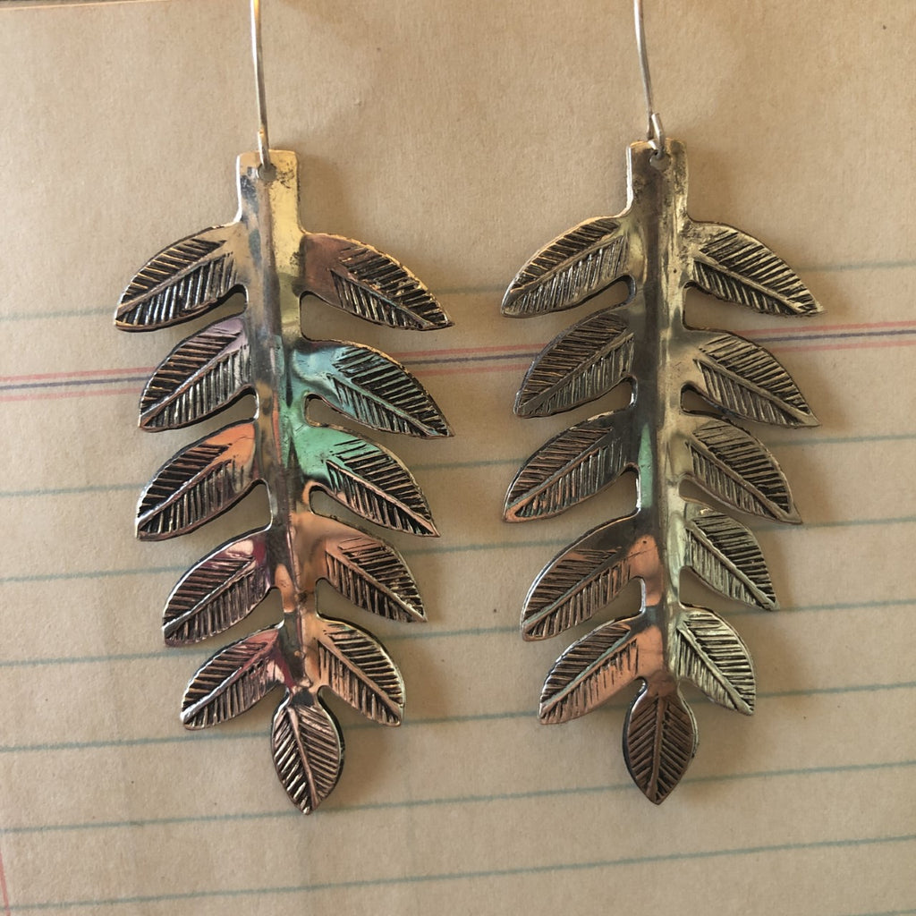Hammered metal leaf earrings