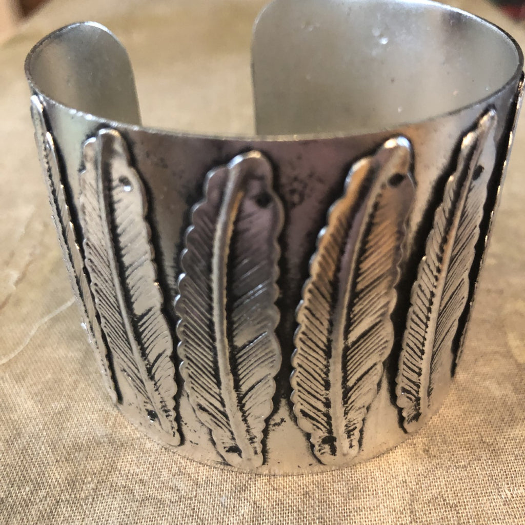 Feathers Antique Silver Bracelet Cuff