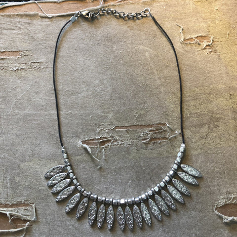 Silver Embossed Marquis Bib Necklace